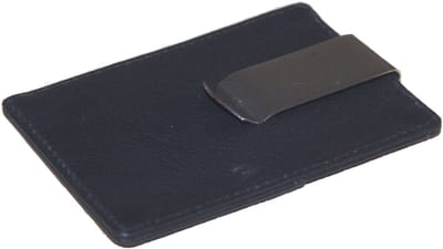 Oi zwarte leren creditcardhouder met dollarclip aan de buitenkant / super compacte lederen pasjeshouder met geldklem / zeer plat hoesje voor pasje met klem voor biljetten / zwart leer / 374