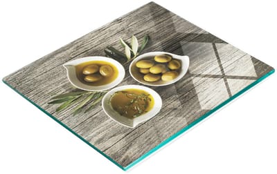 Decoratieve glazen snij- en serveerplank met olijfolieprint, 60x52 cm