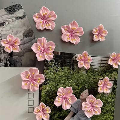 TLVX 12 stuks Leuke 3D Bloem Magneten / Mooie Koelkast Magneten / Foto Magneet / Vrolijke Speel- en Leer Magneten / School / Whiteboard / Decoratief / Boodschappenlijst / Notitie / Memo bord / Kantoor / Schoolbord / Magnetisch / Roze Magneetjes