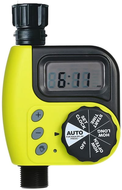 Sprinkler timer - Tuinsproeiers - Programmeerbare tuinslangen bewaterings timer - Met regenvertraging/handmatige bewateringsfunctie - Slangtimer - Automatische bewateringstimer - Irrigatiecontroller - Geel - Batterij niet inbegrepen