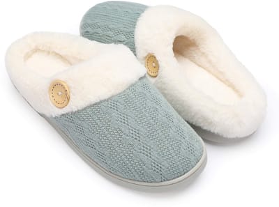 longziming -Dames Pantoffels Maat 42-43 – Gebreid Bovenwerk, Pluche Voering & Memory Foam – Antislip, Waterdicht & Geluidsarm – Comfortabel voor Binnen en Buiten