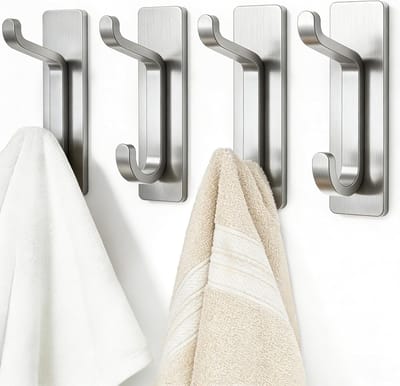 Boorvrije handdoekhaak: 6 kg extra sterke zelfklevende haken, zelfklevende wandhaken voor de badkamer, handdoekhaken en kapstokhaken, set van 4, zilver