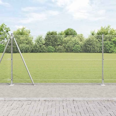 vidaXL - gelast - draadhek - met - betonnen - voetstuk - 10 - x - 1,2 - m - zilver - Mesh