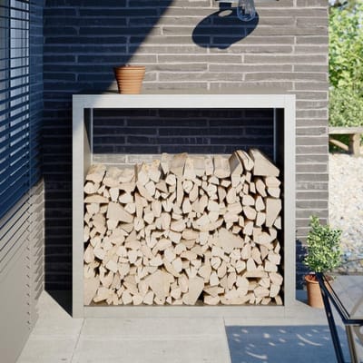 Brandhoutrek - Houtopslag Rek - Openhaard Bijvullen - Houdt Hout Droog - 100 x 40 x 100 cm - Lichtgrijs