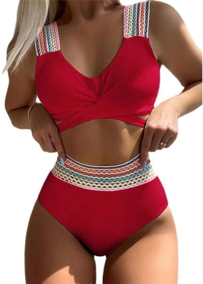 High Waist Bikini Set met Ruches voor Dames | Verstelbare Bikini voor Zomerstrand-M