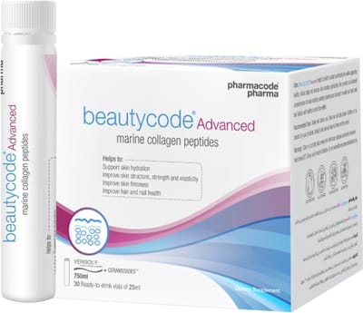 Beautycode Advanced - Collageen Hydrolysaat, Zink, Granaatappel, Biotine - Voor Jeugdige Huid & Elasticiteit - 30 Ampules x 25 ml
