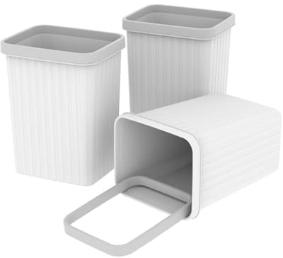 SnelShoppen - Cetomo 8.2L Afvalmand Set van 3, Prullenbak voor Badkamer, Keuken, Kantoor en Slaapkamer, Duurzame Kunststof, Wit