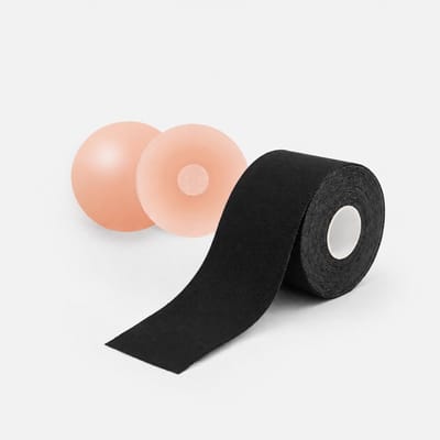 Boob Tape met 2 Tepelcovers - 5 Meter Boobtape - zwart - Plak BH (5,0 cm breed) - Strapless Plak BH Alternatief - BH accessoires