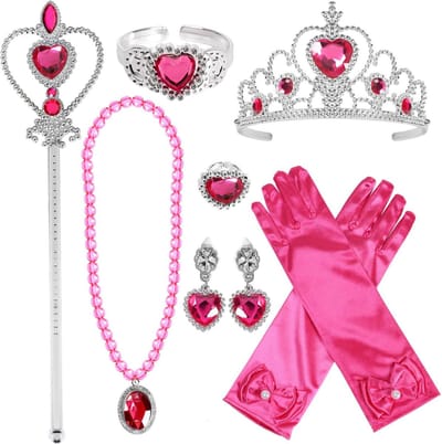 Het Betere Merk - prinsessenjurk meisje - Prinsessen speelgoed meisje - Speelgoed Meisje 3 jaar - Tiara - Toverstaf - Juwelen - Prinsessen Verkleedkleding - Carnavalskleding Meisjes - Roze handschoenen