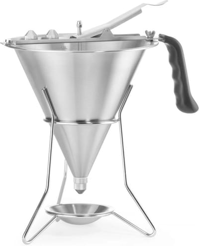 HENDI Fondanttrechter Profi Line – Ergonomisch – Inclusief 3 spuitmondjes – 1,5L – Met houder en afdruipkommetje