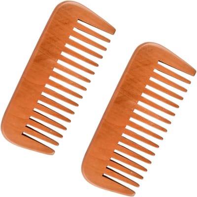 Set van 2 Handgemaakte Houten Kam, Brede Tanden, Antistatisch, Natuurlijke Houten Kam voor Haarverzorging, Geschikt voor Mannen en Vrouwen, Duurzaam en Milieuvriendelijk