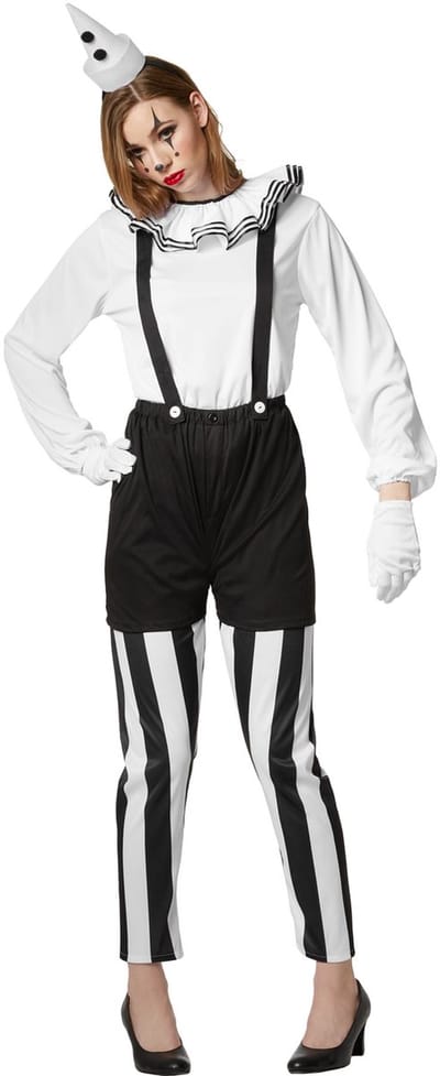 dressforfun - vrouwenkostuum clown zwart-wit - S - Verkleedkleding carnaval - Halloween - Verkleden - Feestkleding - Carnavalskleding - Feest - Partykleding