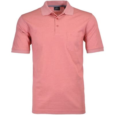 Ragman Softknit Poloshirt Breast Pocket Pima Cotton Mix Coral Melange / male