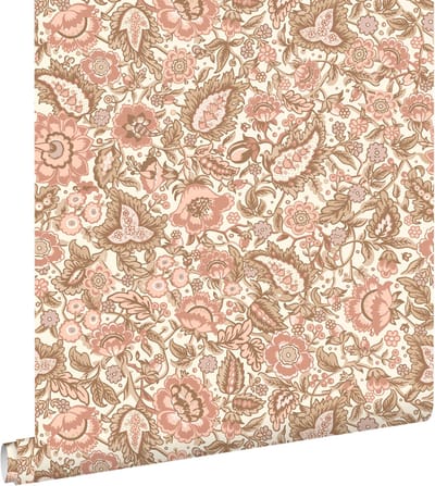 ESTAhome behang vintage bloemen bruin en terracotta roze - 50 x 900 cm - 131496