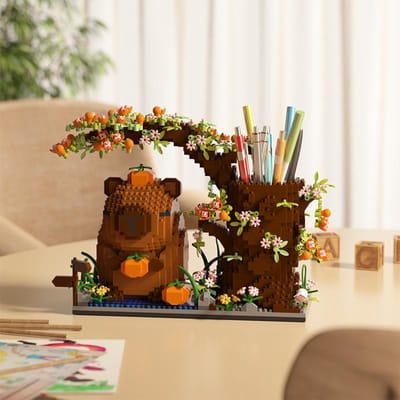 Capybara Bouwsteen Pennenhouder Multifunctionele Bureau-Organizer Voor Kantoorbenodigdheden Cosmetica Verjaardagscadeau Bureau Decoratie beige