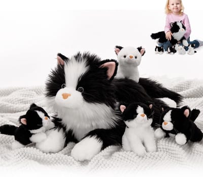 Pluche kat, XXL, 50 cm, met baby's in de buik, grote katten, pluche, realistisch, zacht, schattig, cadeau-idee voor kinderen, meisjes, jongens, verjaardag, kerstdecoratie