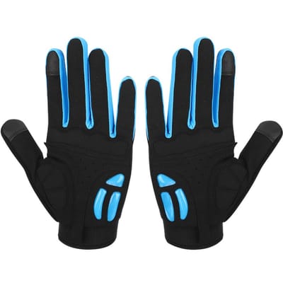 1 Paar Uniseks Sport Handschoenen Schokabsorberend Ademend Nylon Handschoenen voor Buiten Fietsen Zwart en Blauw blue