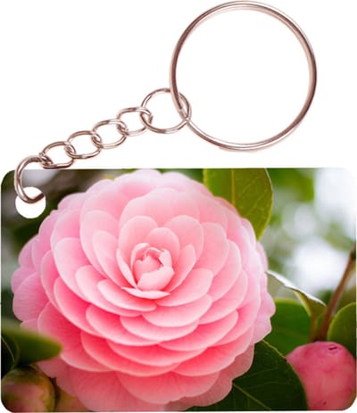 Sleutelhanger 6x4cm - Japanse Roos - Roze - Camellia Japonica
