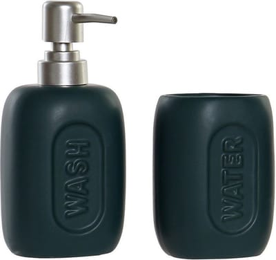 Items Zeeppompje - incl. beker - donkergroen - polystone - 17 cm - badkamer accessoires