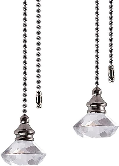 Verlenging van Licht Trekketting, 2 Stuks 50cm Kristallen Trekkettingen voor Plafondventilatoren en Lampen, Transparante Koordhandgreep voor Badkamer en Toilet Verlichting