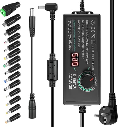 Verstelbare AC Adapter 3-24V 5A 120W, Universele Voedingsadapter met LED Voltageweergave, Inclusief 14 Tips en Polarity Kabel voor Diverse Apparaten