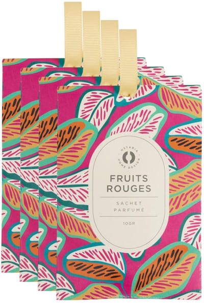 Ostaria Geurzakjes Rood fruit - 4x - met ophanglusje - geurkaartjes/luchtverfrisser