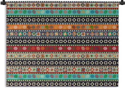 Wandkleed - Wanddoek - Patroon - Azteken - Symbolen - Regenboog - 60x45 cm - Wandtapijt
