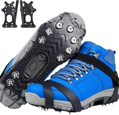 Famanu - Spikes voor schoenen winter, antislip schoenspikes voor sneeuw en ijs, 11 tanden, schoenenklauwen, ijspikes voor dames en heren, robuuste stijgijzers, Ice Grips lampen voor veilig lopen en...