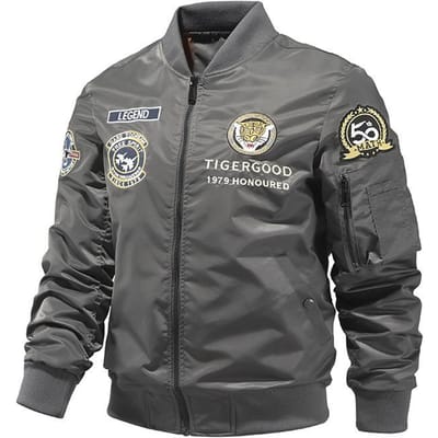 Herfst Air Force-jas voor heren, werkjas, geborduurde pilotenjas, losse pasvorm voor heren M grijs