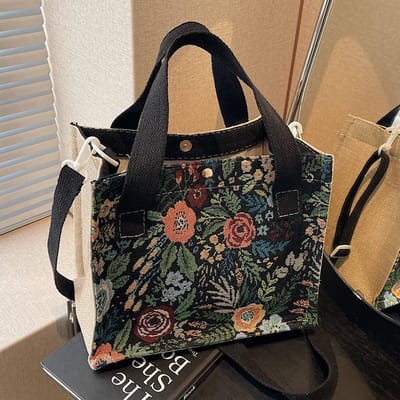 Bloemen Linnen Gevlochten Tas voor Dames Mode Crossbody Tas voor Dames Ins Grote Capaciteit Enkele Schouder Handtas voor Dames white