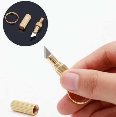 Messing Sleutelhanger met Stanleymes - Mes - Boxcutter - Doossnijder - Outdoor - Survival