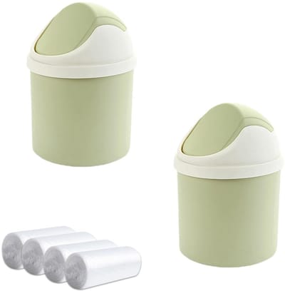 Set van 2 Mini Prullenbakken met Deksel en Wielen voor Bureau en Keuken