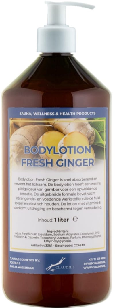 Bodylotion Fresh Ginger 1 Liter met witte pomp - stijlvolle en duurzame uitstraling