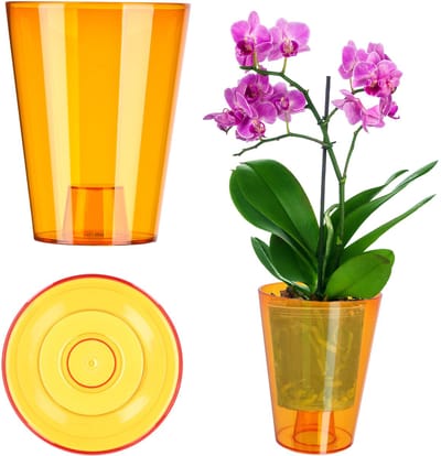 KADAX Bloempot, orchideeënpot, eenvoudige bloempot voor orchidee, juveniel, madeliefje, bloempot voor keuken en woonkamer (diameter 12 cm, rond, oranje)