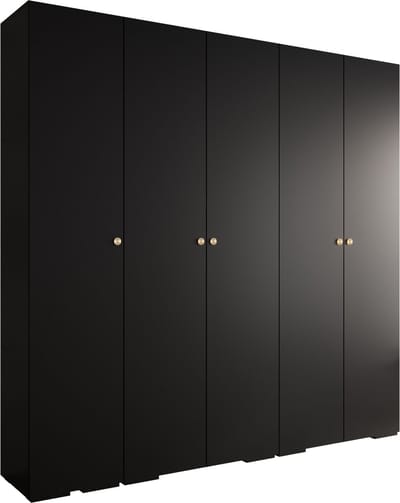 Opbergkast Kledingkast met 5 draaideuren Garderobekast slaapkamerkast Kledingstang met planken | Gouden Handgrepen, elegante kledingkast, glamoureuze stijl (LxHxP): 250x237x47 cm - IVONA 2 (Zwart, 250 cm)