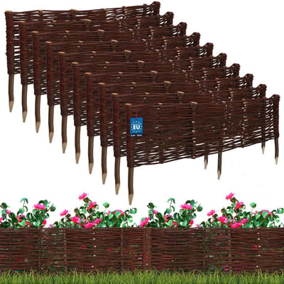 KOTARBAU® 10 st Bloembedrand, Wilgenhouten Hek, Beeteinfassing, 100 x 30 cm, Bruin, Tuinafscheiding, Houten Tuinhek, Schapenhek
