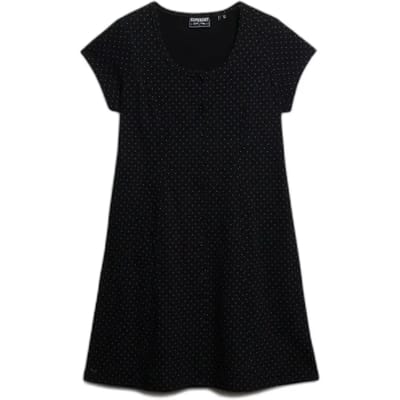 Superdry Korte Mini-jurk met Knopen Black Grootte: 40