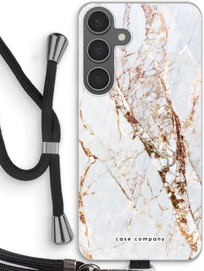 Case Company® - Hoesje met koord geschikt voor Samsung Galaxy S24 Plus hoesje met Koord - Goud marmer - Telefoonhoesje met Zwart Koord - Bescherming aan alle Kanten en Over de Schermrand