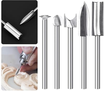 HSS Houtbewerkingsgereedschap Set van 5, Snijmessen voor Dremel, Diverse Freesbits en Snijgereedschap voor DIY Houtbewerking en Boren