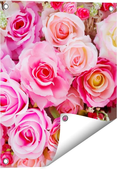 Gards Tuinposter Roze Rozen Achtergrond - Bloemen - 40x50 cm - Tuindoek - Tuindecoratie - Wanddecoratie buiten - Tuinschilderij