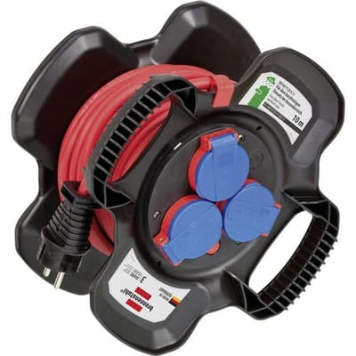 Rubberen kabelhaspel X-Gum IP44 / kabelhaspel voor buiten (10 m, kortstondig buitengebruik, speciale rubbersamenstelling, met hogere contactbescharming, Made in Germany)