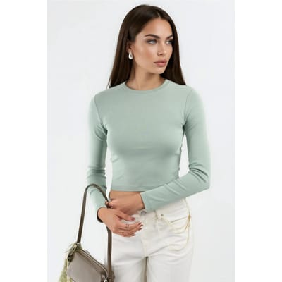 Slim Fit Lange Mouwen Crop Top met Ronde Hals