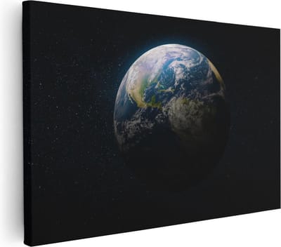 Artaza Canvas Schilderij Planeet Aarde - 30x20 cm - Klein - Wanddecoratie Sterren - Muurdecoratie Woonkamer - Kamer Accessoires Ruimte