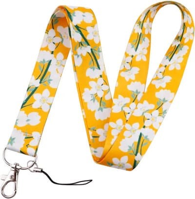 Travel Cords - Keycord Bloemen Geel - stevig lanyard - sleutelhanger - sleutelkoord - met telefoonkoord - sleutels