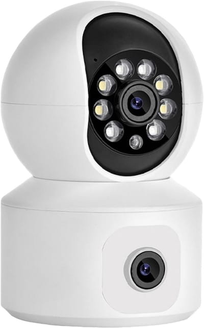 Beveiligingscamera Dubbele Lens - Binnen Camera WiFi - Huisbeveiliging Thuis - Dubbele Beeldweergave - 1080p HD - Wit