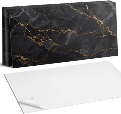 Coloray Plaktegels - Elegant marmer met aderen Zelfklevende Wandtegels - 40 cm x 20 cm - Zwart Plaktegels - 10 stuks - Rechthoek PVC Tegels - Plaktegels Badkamer - Vloertegels Zelfklevend - Vinyltegels Vloer Zelfklevend - Portugese Tegels
