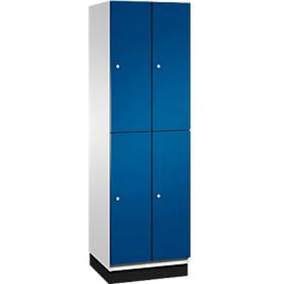 C+P Double-store locker Cambio, 2 vakken, 4 legborden, met plint, B 600 x D 525 x H 1980 mm, lichtgrijs/ gentiaanblauw