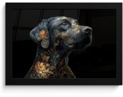 Poster in lijst - Fotolijst 30x20 cm - Posters - Hond - Zwart - Bloemen - Posterlijst zwart - Decoratie - Wanddecoratie woonkamer - Muurdecoratie slaapkamer