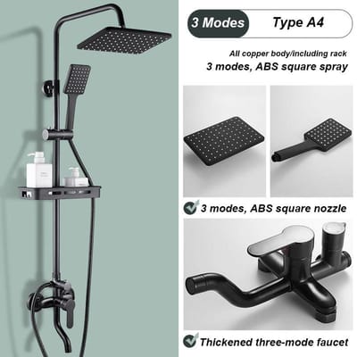 Zwarte doucheset Home Badkamer Volledig koperen badkamer booster douche Badkamer bad doucheset A4