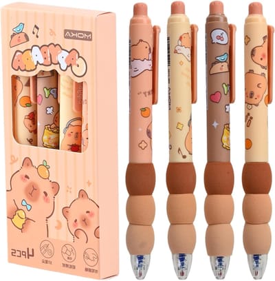 Pen Set met 4 Stuks, Vervangbare Balpen en Stationery voor Studenten, Schoolbenodigdheden, 0.5mm Blauw